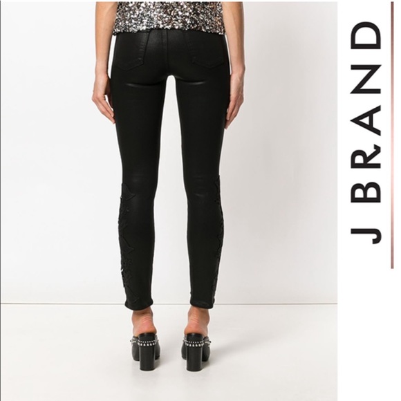 J BRAND Coated Black Skinny Jeans with Lace Detail Sz 6 - Picture 2 of 8